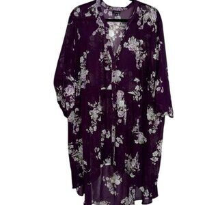 Torrid Womens Floral Button-Down Purple Kimono Top Size 4